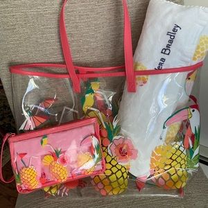 Vera Bradley beach bag with towel and pouch .